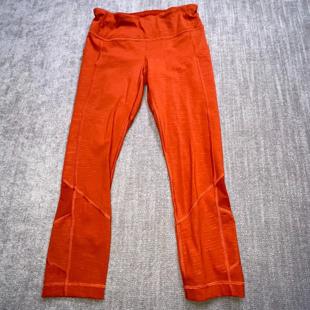 Lululemon Pace Rival Capri Leggings Womens 4 Red Orange High Waist Logo 21"